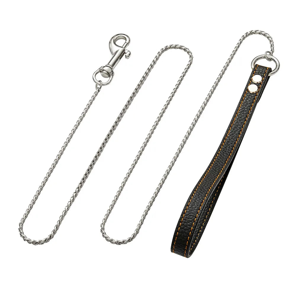 Dog Chain Leash for Dog Collar 18K Gold Sliver Cuban Link Anti-Bite Metal Strong Dog Leash for Walking Training Small Medium Dog