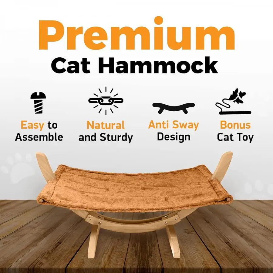 Cat Bed Elevated Cat Hammock Wooden Frame with Cushion for Cats Rest and Sleep Comfortable Indoor Cat Supplies Pet Furniture