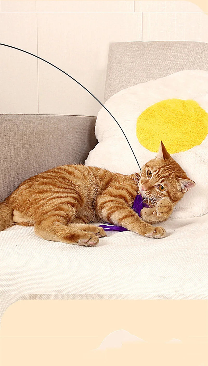 Suction Cup Cat Teaser Stick Bite Resistant Feather Bell Interactive Toys for Cats Replacement Head Kitten Energy Pet Supplies