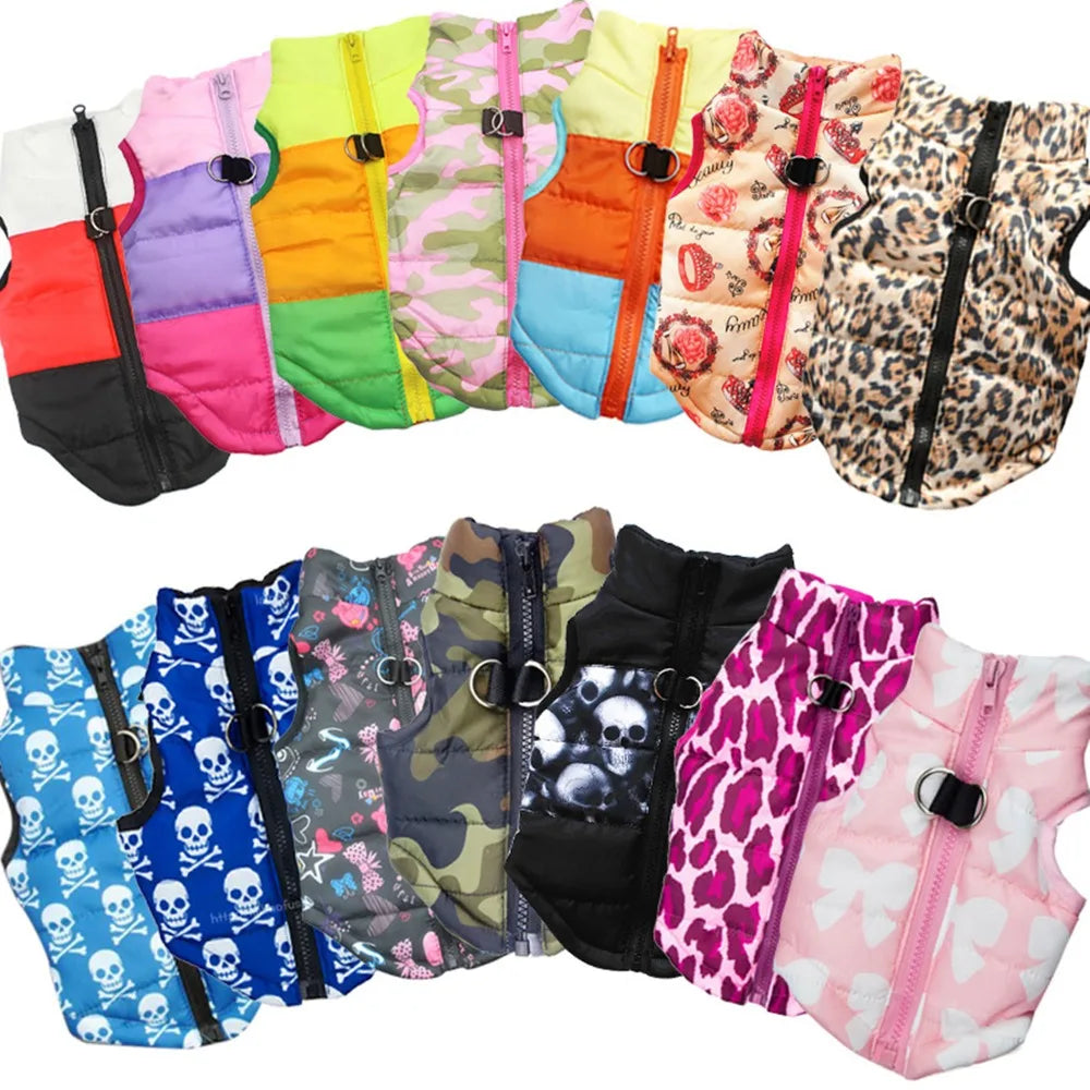 Windproof Pet Vest Jacket Winter Warm Big Dog Clothes Puppy Harness Clothing Funny Printed Coat for Small Medium Dogs Cats XS-XL