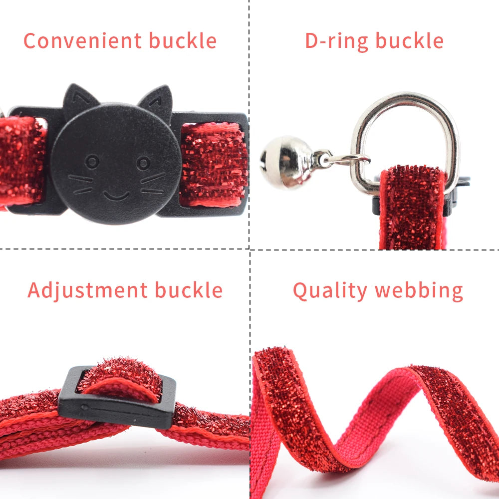 Celebrating Christmas, suitable for cats with bells, cat face safety buckle, nylon collar, pet cat collar, one piece