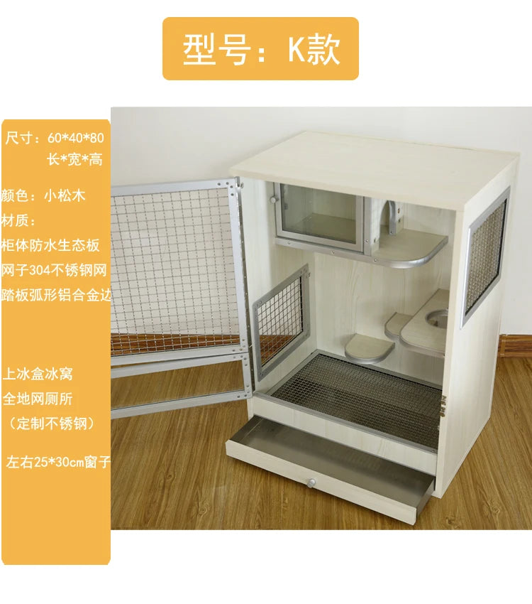 Squirrel Dragon Cat Dog Cat Iron Cage Wooden Cabinet Cage Ecological Board Ice Nest Stainless Steel Net Villa Non-acrylic Cage