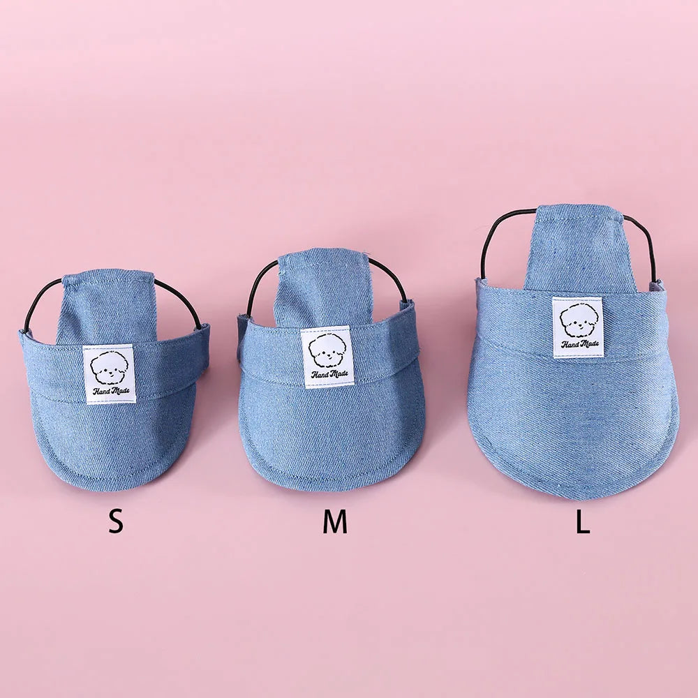 Dog Hat with Ear Holes Fashionable Denim Dog Baseball Outdoor Cap Adjustable Summer Travel Sport Hat for Small Medium Large Dogs