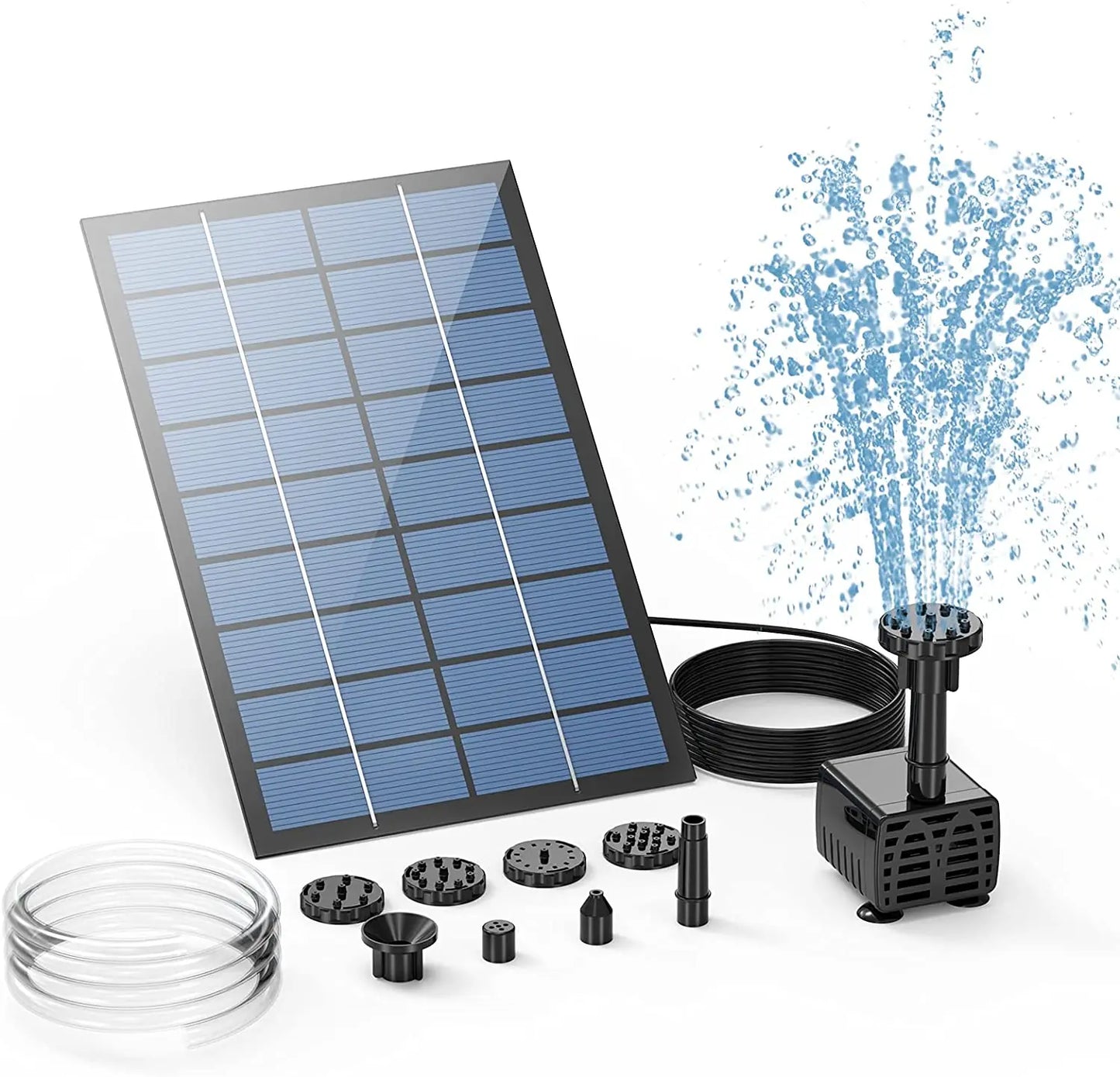 2.5W Solar Fountain Pump,with 6Nozzles and 4ft Water Pipe,Solar Powered Pump for Bird Bath,Pond,Garden and Other Places