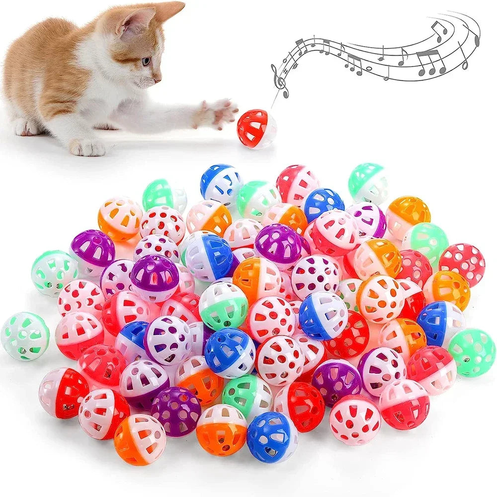6/100Pcs Cat Toy Balls Pet Cat Kitten Play Plastic Balls with Jingle Bell Pounce Chase Rattle Toy Cat Toys Bulk Random Color