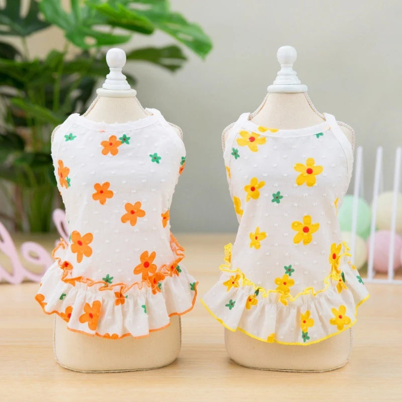Cartoon Floral Summer Dress for Dogs Chihuahua Puppy Vest One Piece Pet Supplies Spring Female Sphinx Cat Luxury Dog Clothes