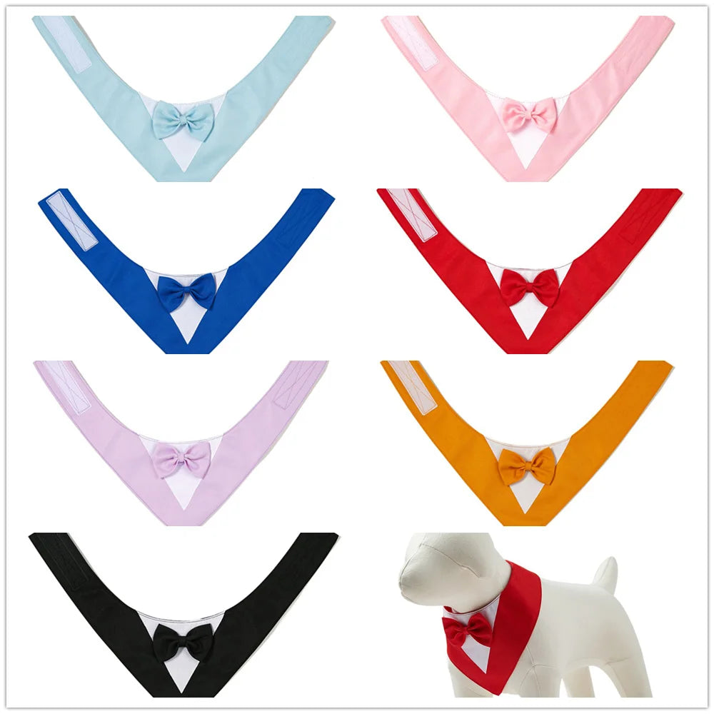 Pet Bow Tie Dog Collar Tuxedo Bandana Adjustable Formal Puppy Triangular Neck Wear for Wedding Birthday Dress-up Cosplay Party