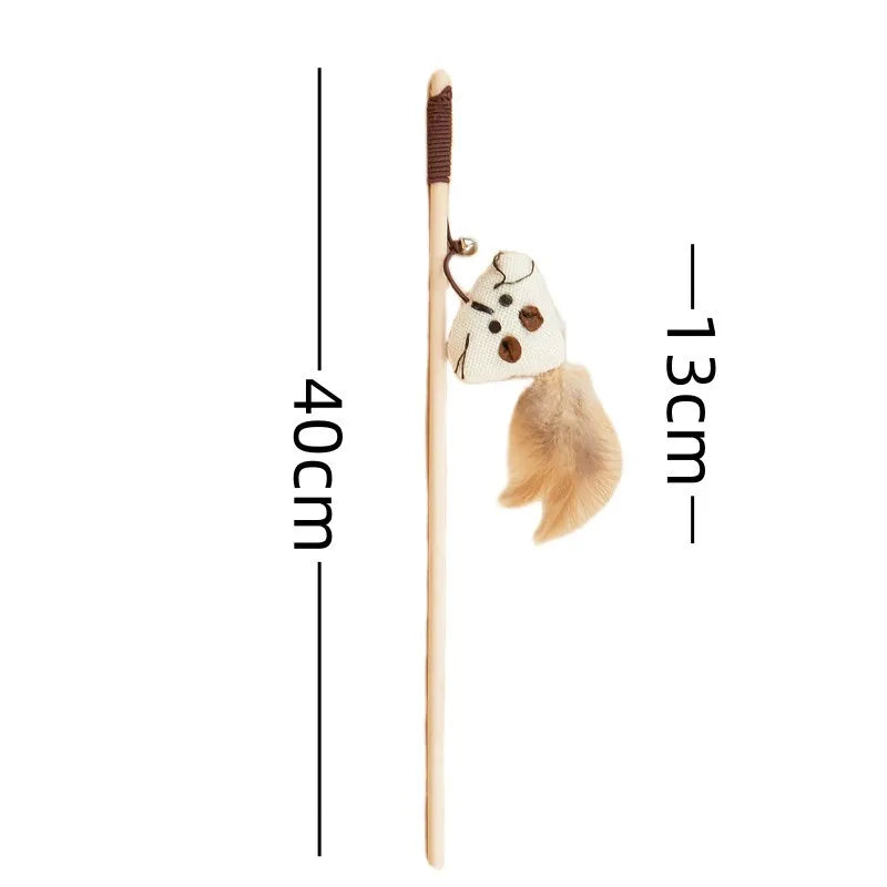 Cat Toy Cat Teaser Sticks Wooden Pole Tease Cat Stick Mouse Bell Tease Cat Stick Cat Self Hi Interactive Cat Toy