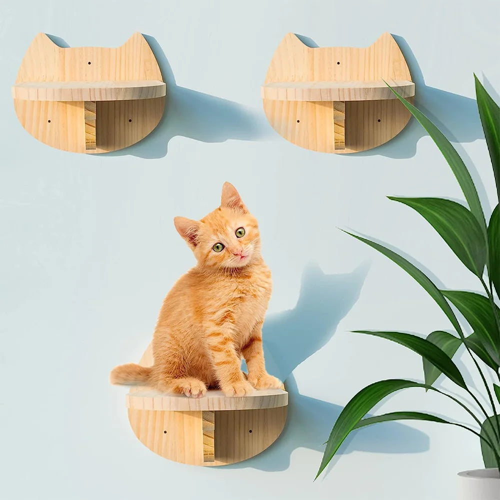 Cat Climbing Shelves Tree Tower Wall Mounted Furniture for Cats Jumping Platform Cat Scratching Post Ladder Solid Wooden Steps