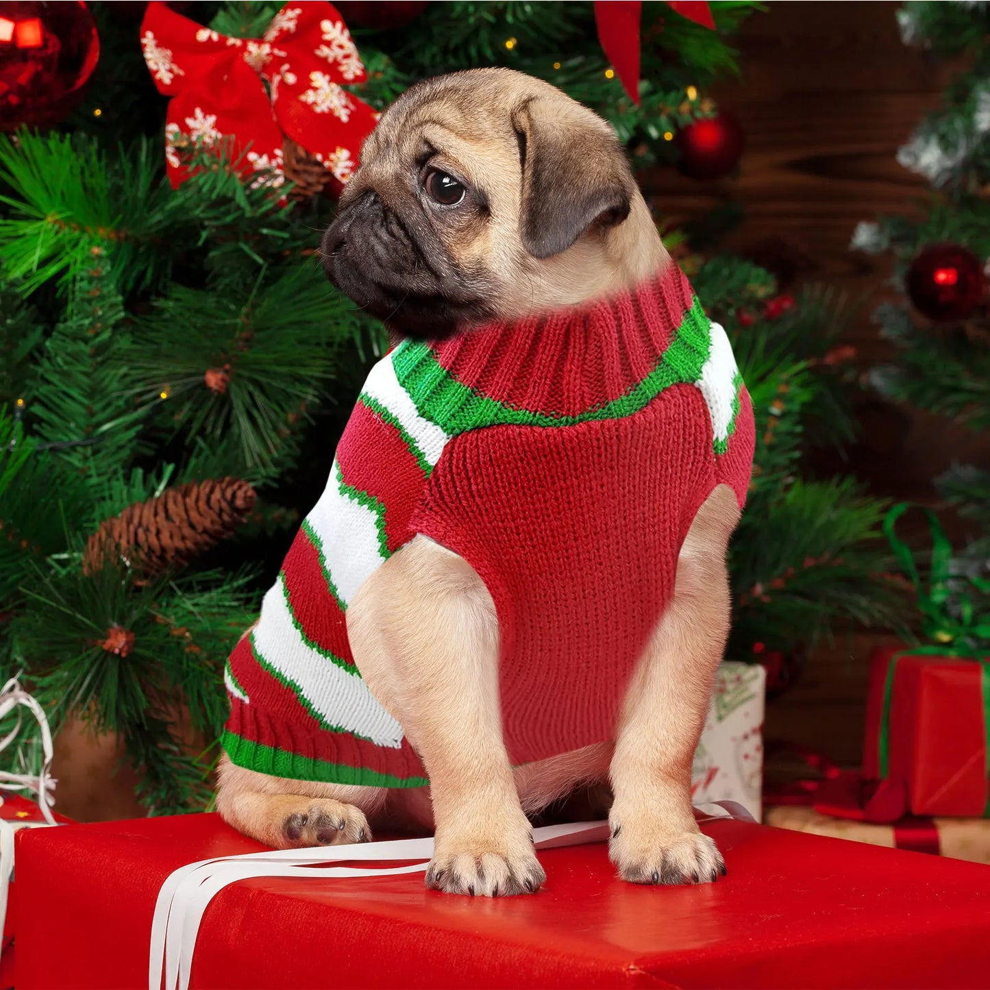 Striped Dog Sweater Dress Winter Knitted Pet Dog Skirt Puppy Coat Dog Warm Clothes Labrador Jacket Costume for Small Large Dogs