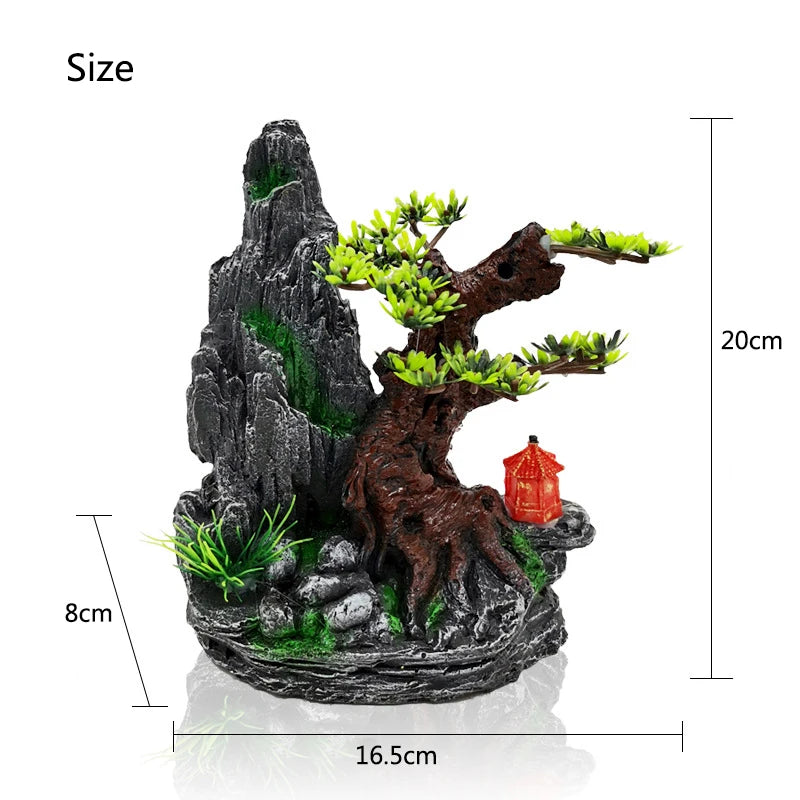 Resin Aquarium Rockery Mountain Decoration Artificial View Rock Cave Stone Tree Fish Tank Ornament Pet Supplies Home Decor New