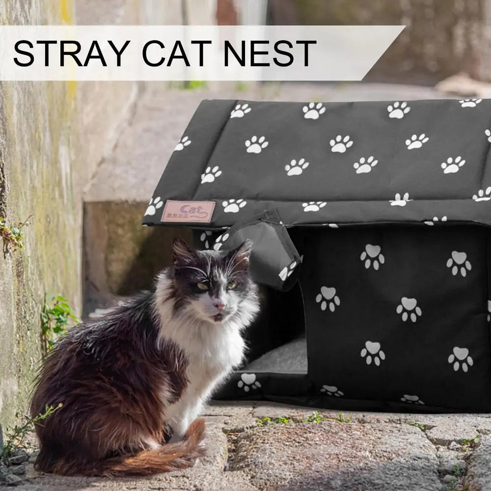 Waterproof Cat House Weatherproof Pet House For Small Dogs Cats Pet Bed Nest With Inner Pad Portable Outdoor Cat Accessories