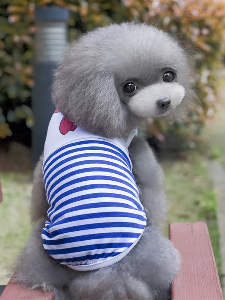 Pet Dog Clothes For Small Dogs Summer Cartoon Vest Clothing Sailor Tie Anchor Print Navy Tie Stripes Cat Dog Breathable T-Shirt