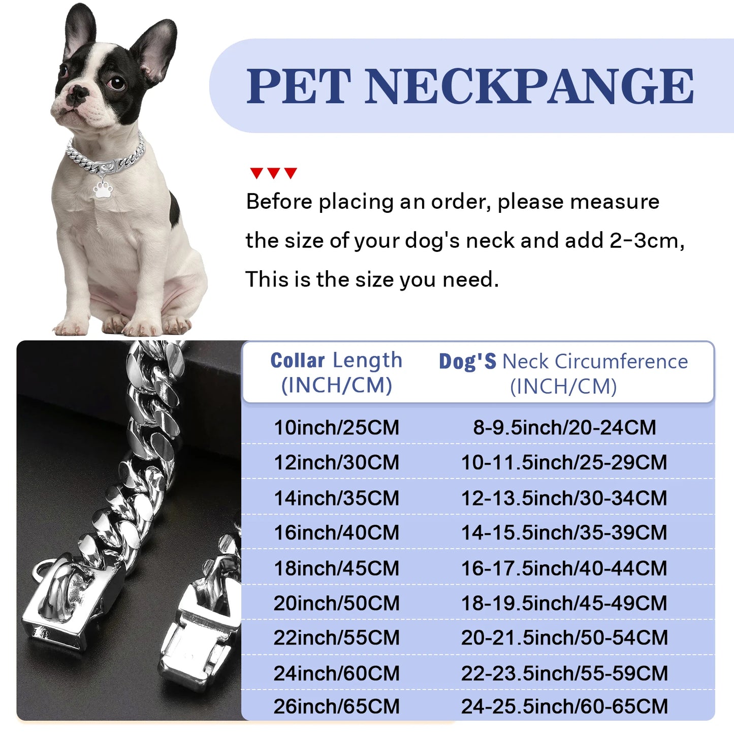 Strong Stainless Steel Dog Collar Choke with Safety Buckle Lock Golden Cuban Link Chain Metal Necklace Training Collar for Pets