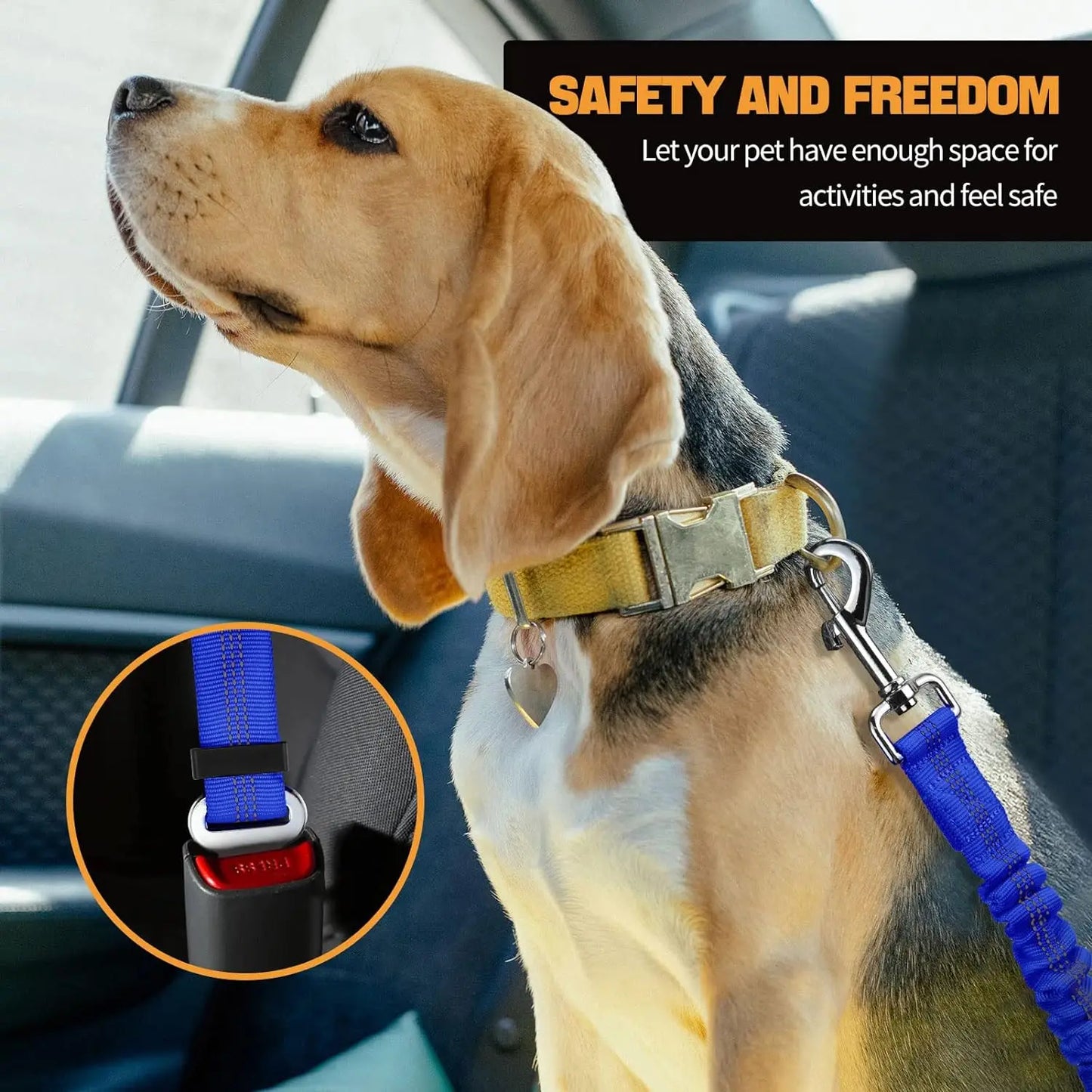 Adjustable Dog Seatbelt for Small Medium Large Dogs with Elastic Shock Absorbing Bungee Buffer Reflective Safety Dog Car Harness
