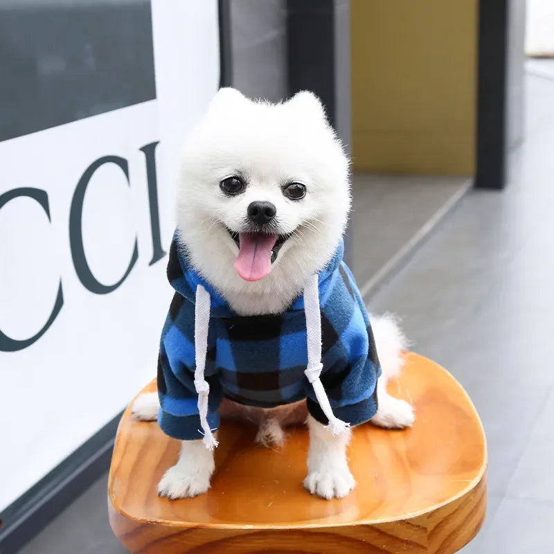 Plaid Dog Hoodie Pet Dog Clothes Sweaters With Hat And Pocket Design Autumn Winter Windproof Dog Clothing For Small Medium Dog
