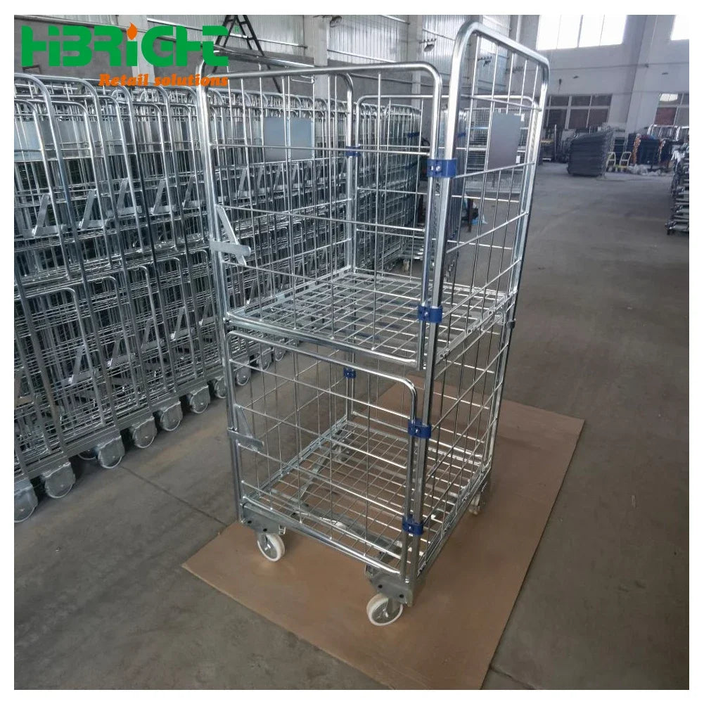 4 Sided Secure Supermarket Warehouse Cargo Industry Steel Storage Roll Cage