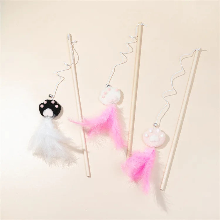Cat Toy Cat Teaser Sticks Cat Toys Cat Claws Cat Sticks Wooden Poles Feathers Bells Cats Hi Interactive Pet Products.