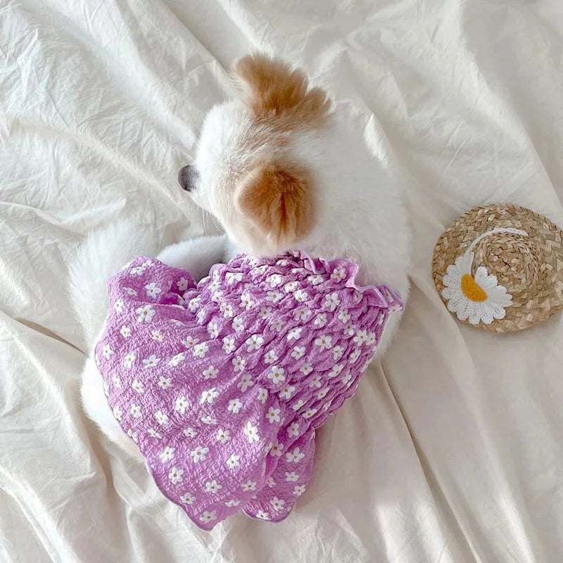 New Designer Pet Dog Clothes Mini Floral Printing Elastic Dog Dress Vest Overalls Princess Pet Cat Skirt Puppy Summer Clothing
