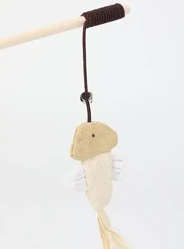 40cm Pet Cat Teaser Toys Feather Linen Wand Cat Catcher Teaser Stick Cat Interactive Toys Wood Rod Mouse Toy with Mini Bell
