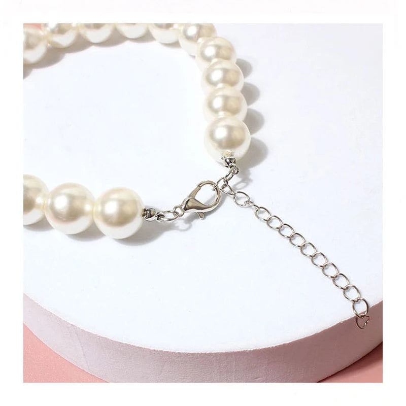 Luxury Dog Pearl Necklace Adjustable Puppy Pet Collar Jewelry Accessories for Small Medium Large Dogs Beagle Yorkie Chihuahua