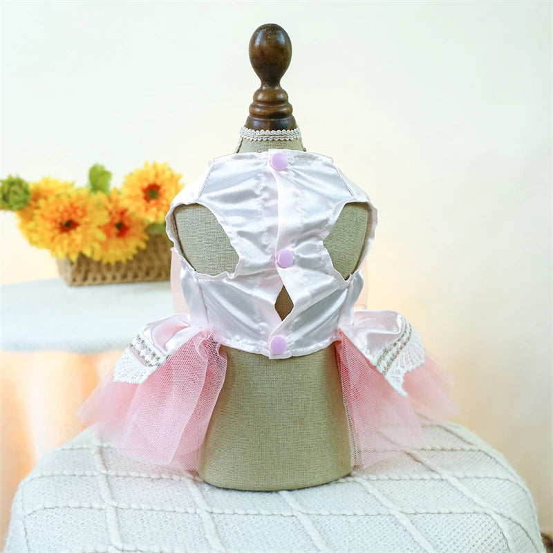Sweet Princess Female Puppy Summer Clothes Wedding Party Dress for Dogs White Lace French Bulldog Small Medium Pet Cat Clothing