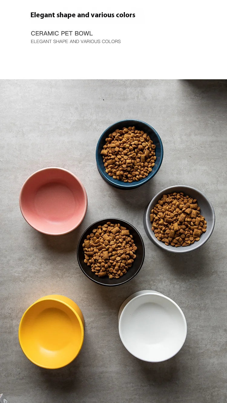 Ceramic bowl, cat bowl, dog bowl, pet bowl, slanted mouth, high foot protection, cervical spine, dog, cat, food bowl, pet suppli