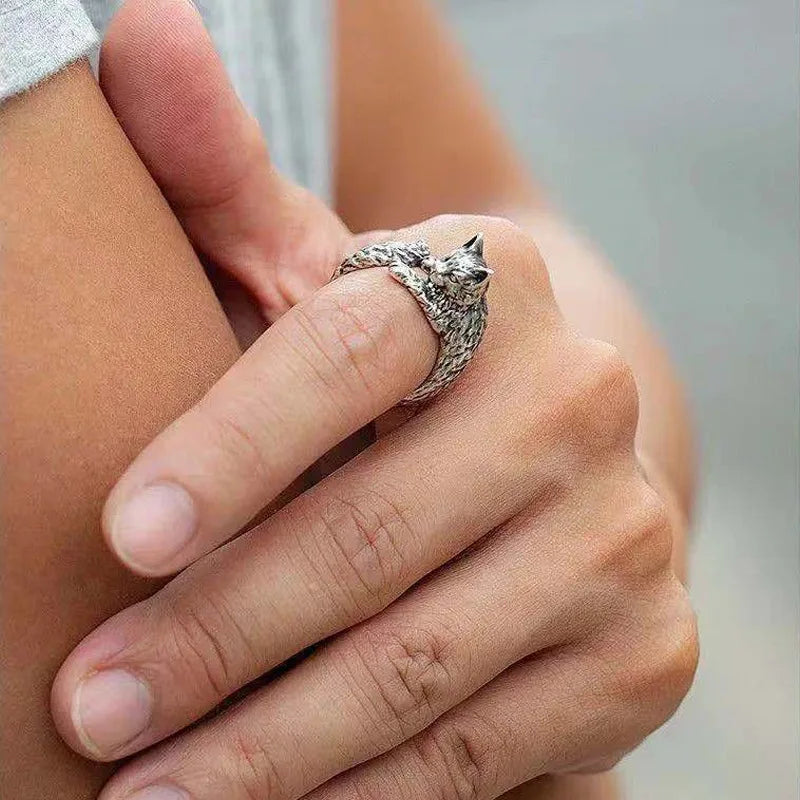 1pc Vintage Dark Alloy Cartoon Little Cat Open Ring For Women Personality Fashion Simple Ring Handicraft Gift For Girl