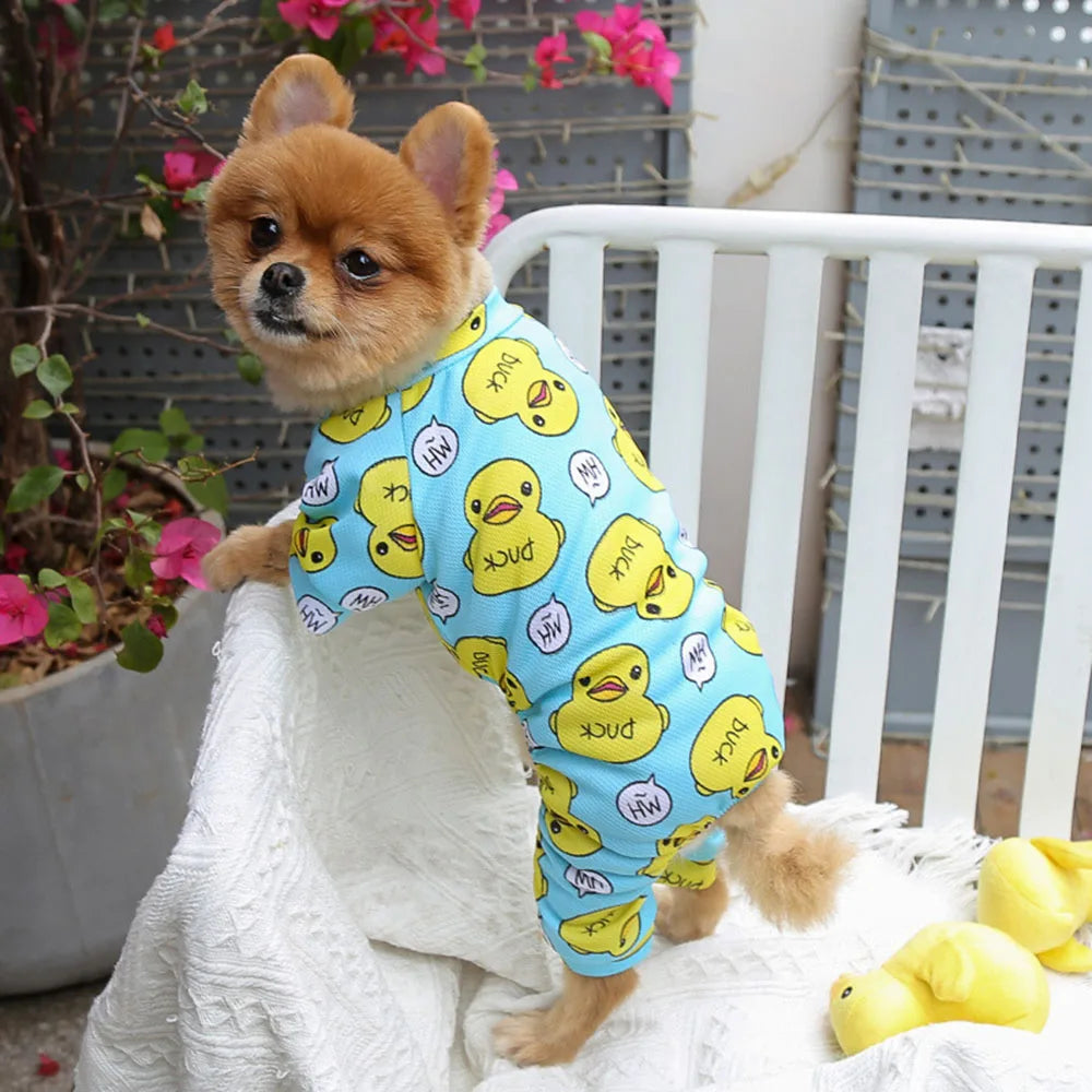 Dog Jumpsuit Puppy Dog Onesies Clothes Cat Dog Soft Pajamas Cute Duck Printed Pet Shirt Bodysuits for Teddy Pomeranian Apparel