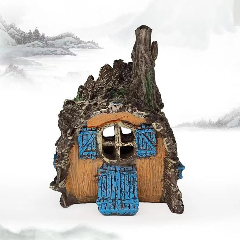 Resin Aquarium Ornaments Decorations Artificial Bark House Cave Landscaping Accessories For Fish Tank Aquarium Background
