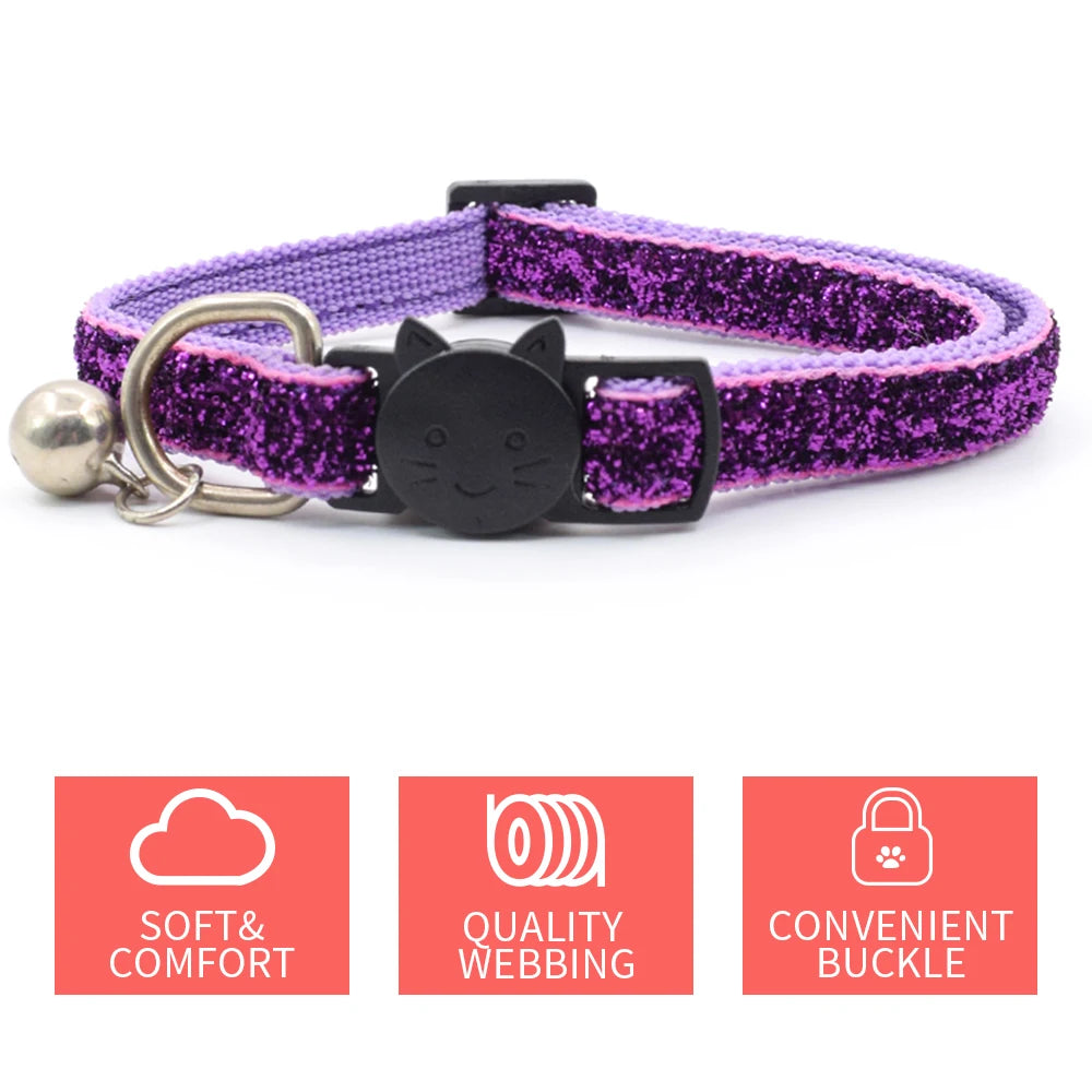 Celebrating Christmas, suitable for cats with bells, cat face safety buckle, nylon collar, pet cat collar, one piece