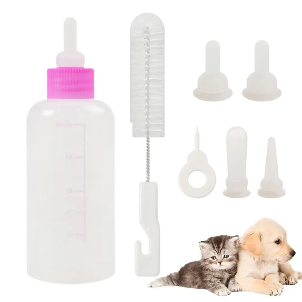 7pcs Puppy Nursing Bottle Kit Feeder Bottle Set for Small Dogs Replacement Feeding Nipples Cleaning Brushes for Puppies Kittens