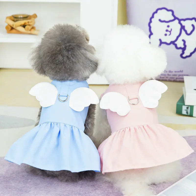 Angel Wings Girls Dog Dress Cat Sundress Puppy Skirt Cute Princess Dress Spring Summer Clothes for Small Dogs Yorkies Chihuahua