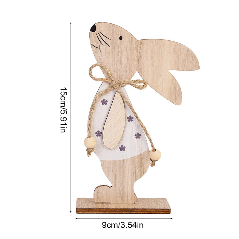 2025 Easter Wooden Rabbit Ornaments Standing Bunny with Flower for Spring Easter Party Home Table Decoration DIY Crafts Supplies