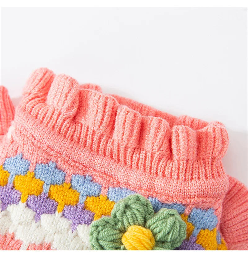 Knitted Flower Pet Dog Sweaters Orange Winter Warm New Year Clothing for French Bulldog Outfits Fancy Small Puppy Overalls