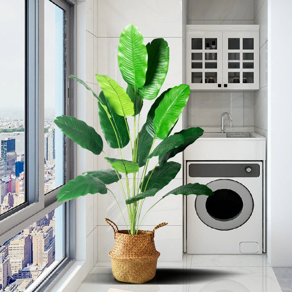 85-115cm Large Artificial Plants Bird of Paradise Tree Tropical Fake Banana Leaves Plastic Palm Plants for Home Garden Decor