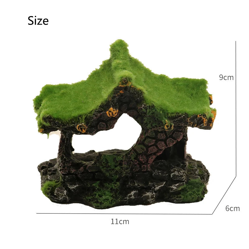 Resin Aquarium Ornaments Decorations Artificial Mos House Cave Landscaping Accessories For Fish Tank Aquarium Background