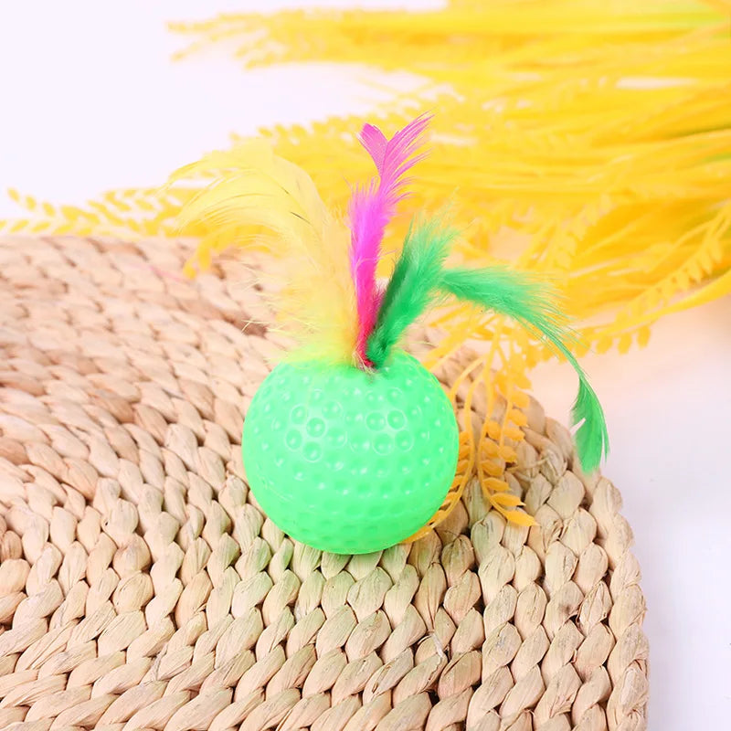 10pcs Mixed Funny Plastic Golf Ball with Feather Cat Toy Interactive Kitten Cat Teaser Ball Toy Pet Supplies