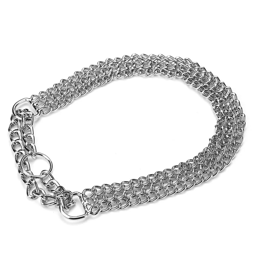 Dog Choker Collar No Pull Dog Collar Martingale Collar Seamless Die-Casting Three Row Chain Dog Collar for Dogs Training Walking