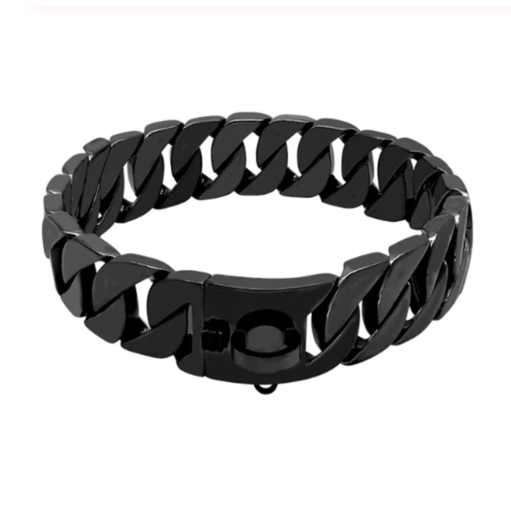Golden Stainless Steel Dog Collar, Heavy Duty Pet Chain, Necklace with Shrapnel Clasp for Medium and Big Dogs Usage, 32mm Width