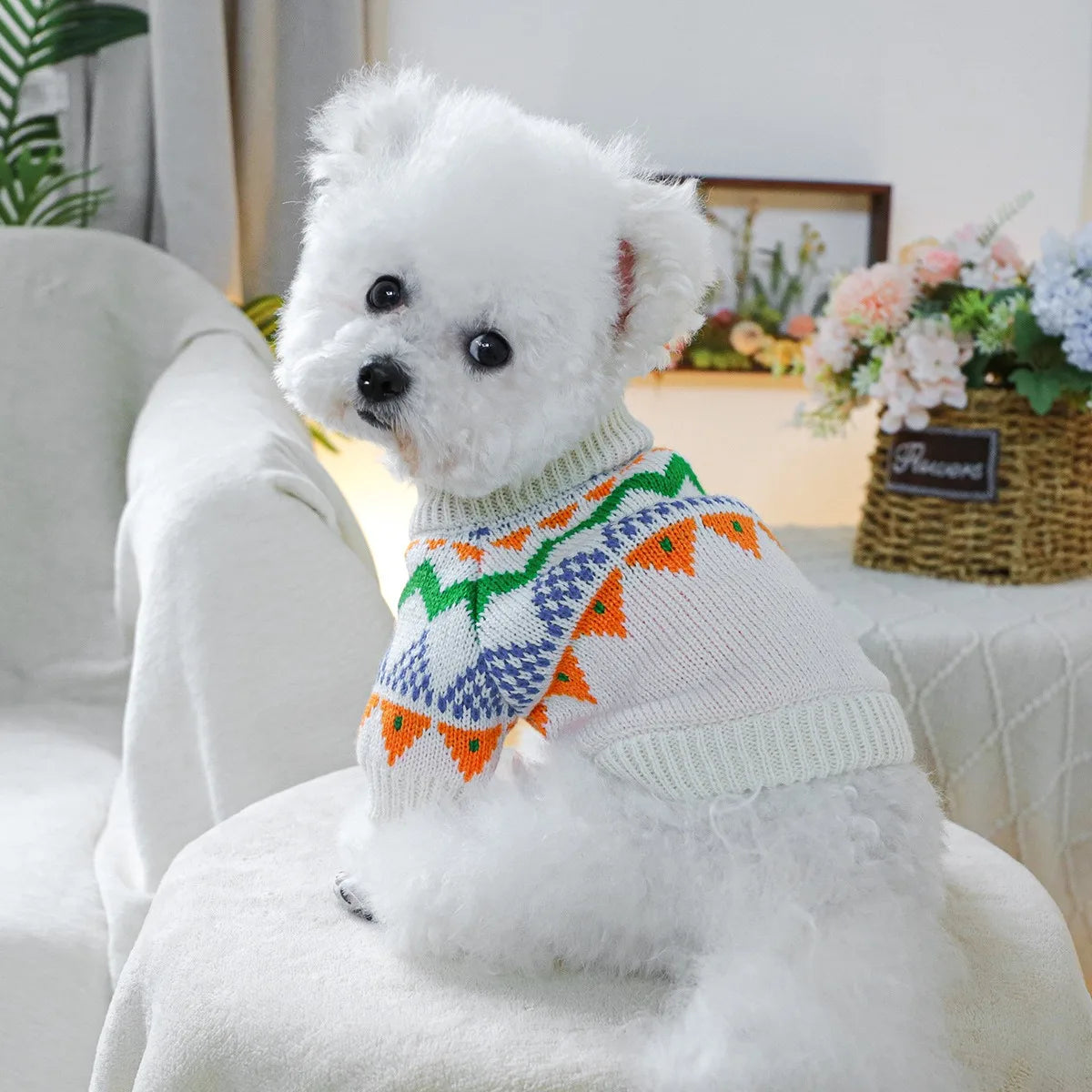 Fair Isle Colorized Pet Dog Sweater Warm Winter Wool Knitting Sweatshirt for Puppy New Year Outdoor Unisex Overalls Pet Clothing