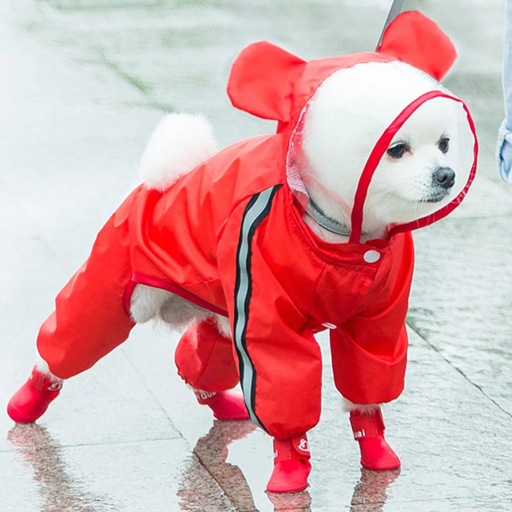 Small Dog All-Body Waterproof Raincoat Funny Animal Shaped Pet Puppy Raincoat Dog Rain Coat Hooded Clothing Outdoor Reflective