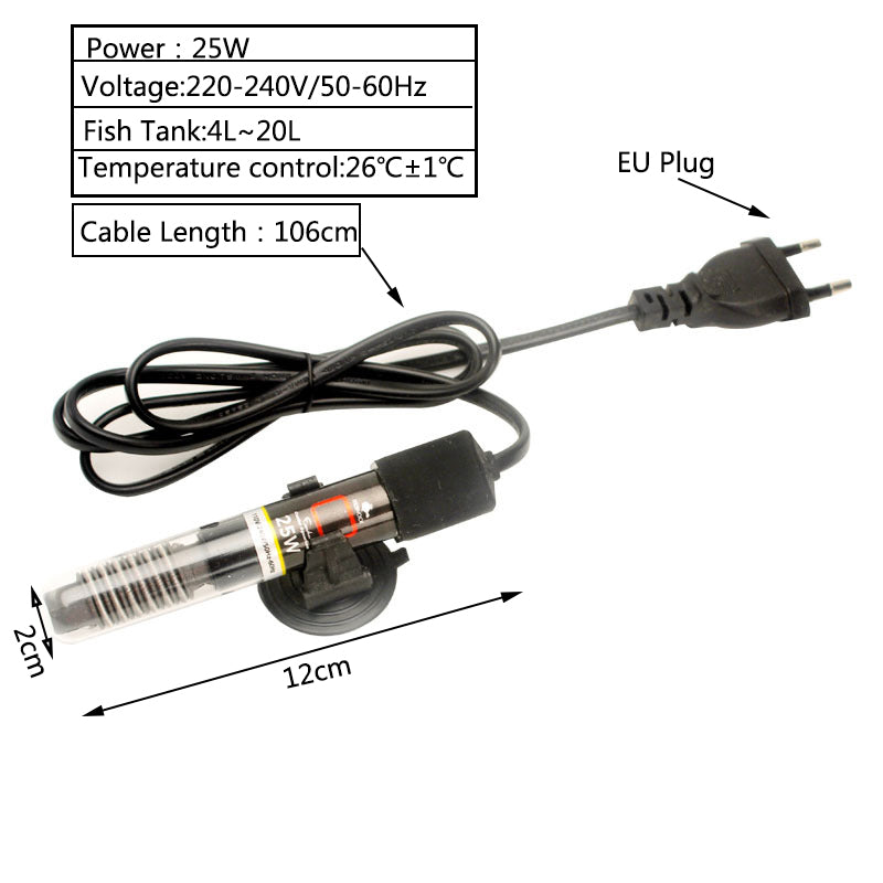220v ~240v Aquarium Temperature Thermostat Heater Rod 25W Mini Constant Temperature Heating Submersible Fish Tank Water Heat