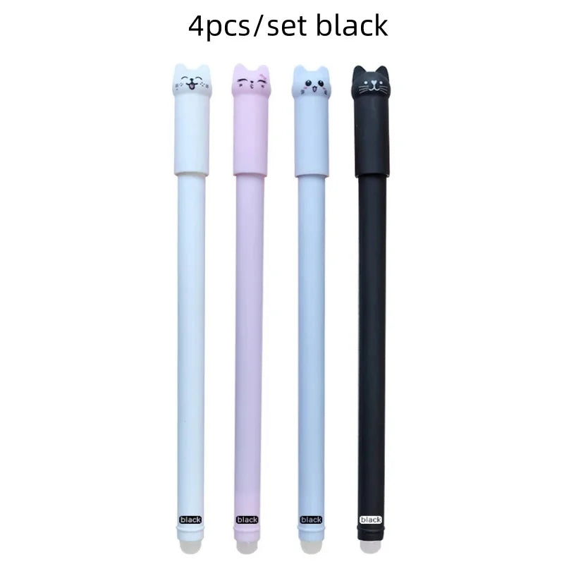 4/8/12pcs Creative Cat Erasable Gel Pens Set 0.5mm Washable Handle Magical Blue/Black Ink Erasable Refills Rod Writing Stationer