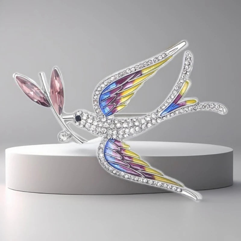 Swallow Holding A Branch Brooch Women's Alloy Rhinestone Bird Badge Fashionable and Versatile Suit Coat Corsage Jewelry Pin