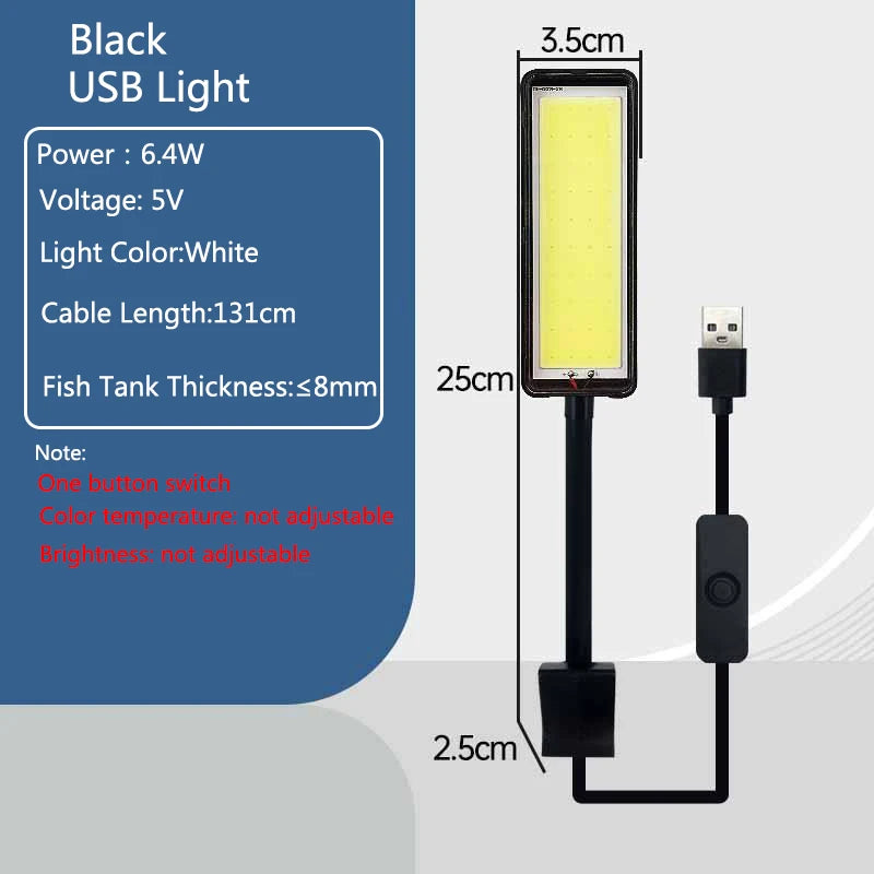 8W 5V USB Aquarium Light LED Waterproof Fish Tank Lighting Underwater Fish Lamp Aquariums Decor Plant Lamp Adjustable LED light