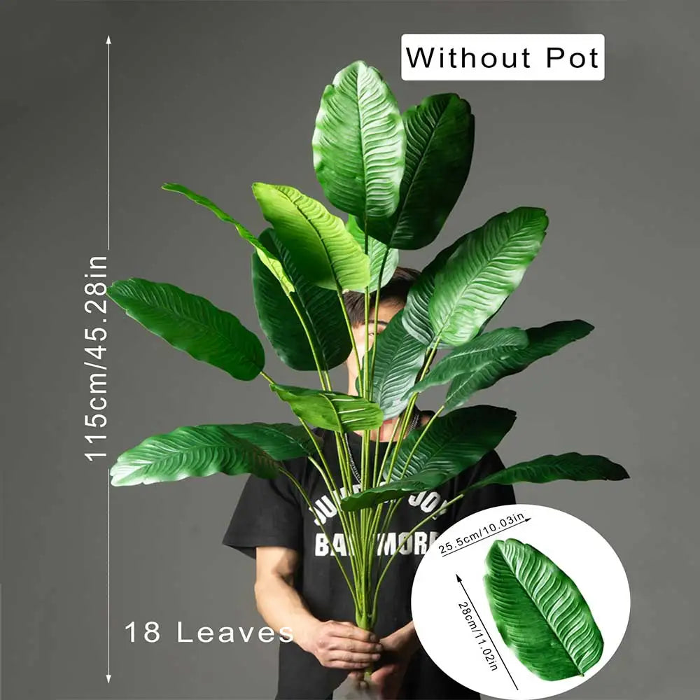 85-115cm Large Artificial Plants Bird of Paradise Tree Tropical Fake Banana Leaves Plastic Palm Plants for Home Garden Decor