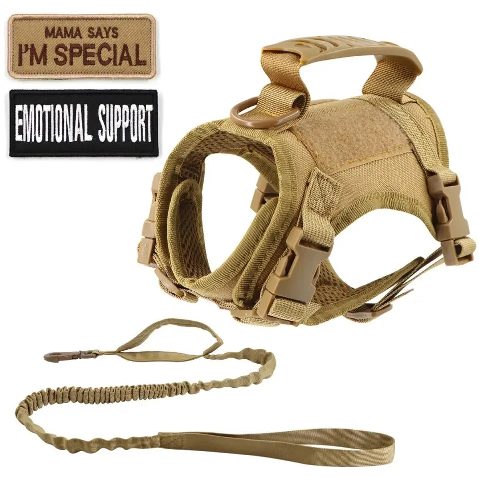 Tactical Small Dog Cat Harness Leash with Patches Working Training Puppy Straps with Handle Soft Mesh Adjustable Pet K9 Vest