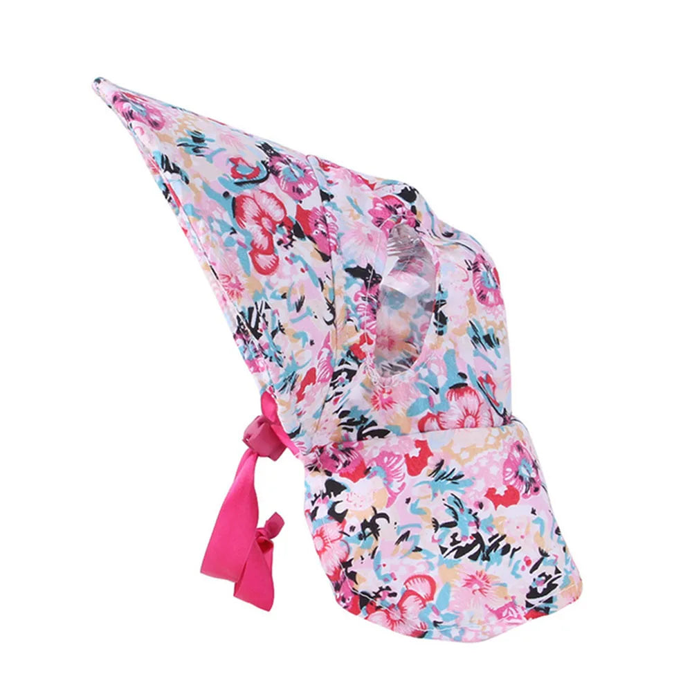 Dog Hat with Ear Holes for Outdoor Sun Protection Floral Dog Cap Female Summer Pet Visor Sunbonnet Adjustable for Girl Puppies