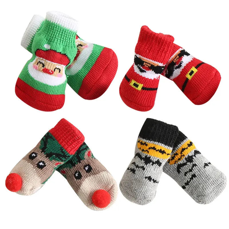 4pcs/Set Dog Shoes For Small Dogs Anti Slip Cat Socks For Cat Cute Dog Socks Pet Chihuahua Dog Clothes Christmas Dog Accessories